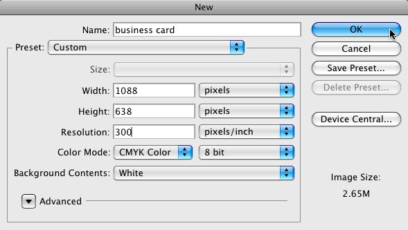 Business Card Size In Pixels Photoshop